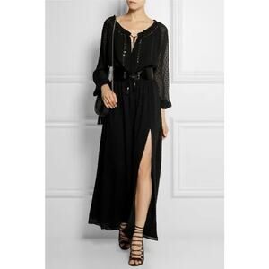 Altuzarra Target Womens size 2 Swiss Dot Sequin Chiffon Slit Maxi Dress Black